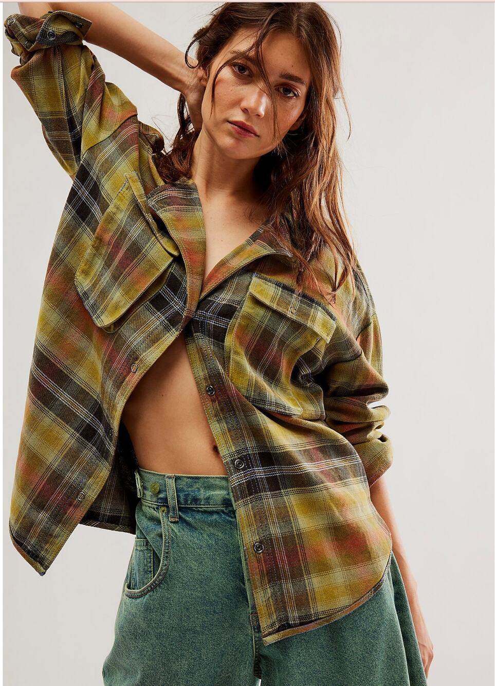 This Free People Izzy Cargo Plaid Shirt Jacket Size XL - extra large Free People